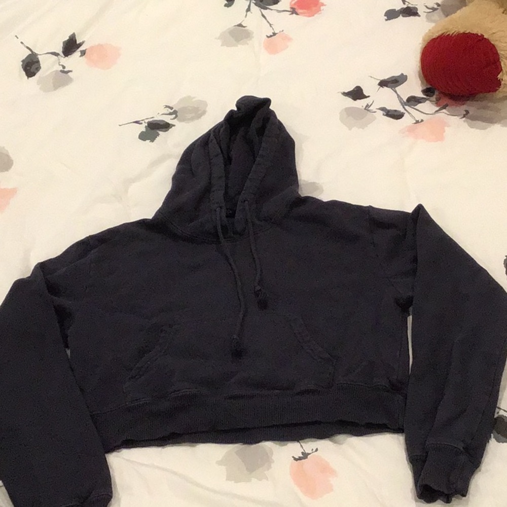 Navy blue John Galt cropped hoodie